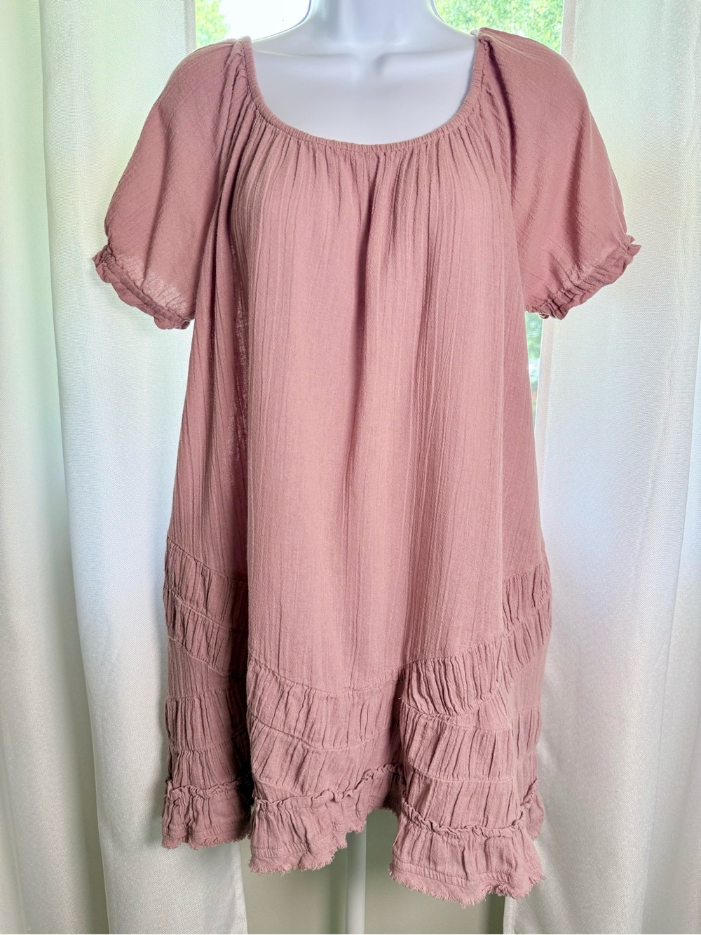 Free People Dusty Pink Gauze Tiered Dress